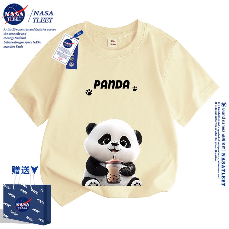 Nasa Collaboration Panda Trendy Fashion Parent-Child Outfit Sweet Short-Sleeve Summer T-Shirt Student Base Shirt Top New - Image 3