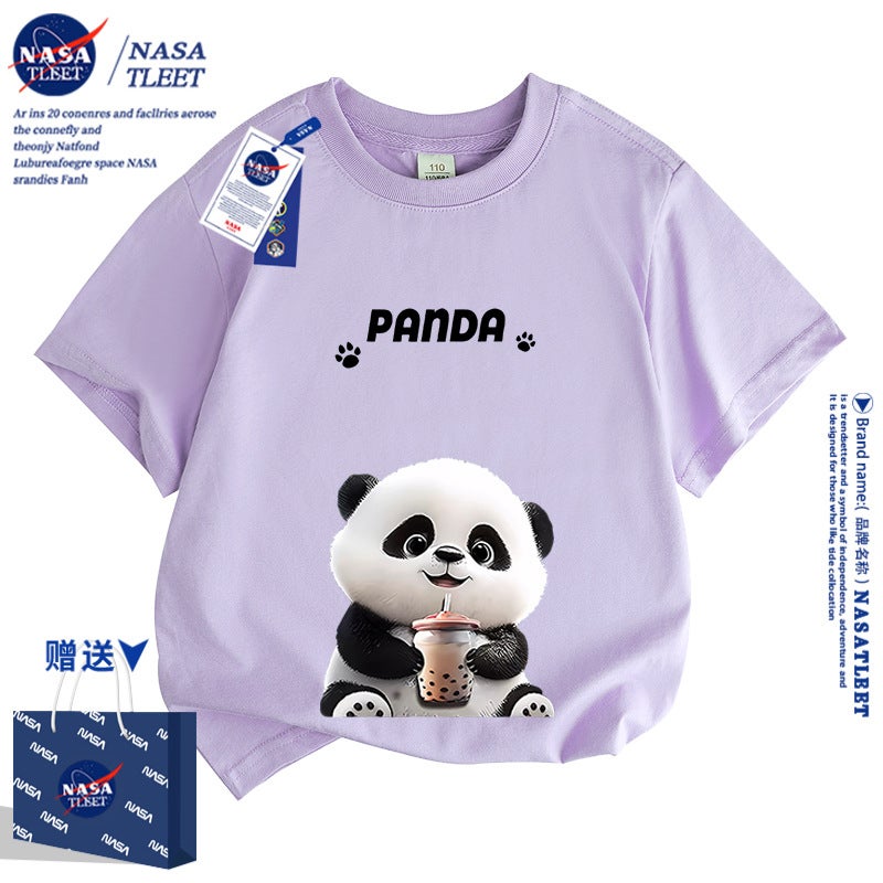 Nasa Collaboration Panda Trendy Fashion Parent-Child Outfit Sweet Short-Sleeve Summer T-Shirt Student Base Shirt Top New - Image 4