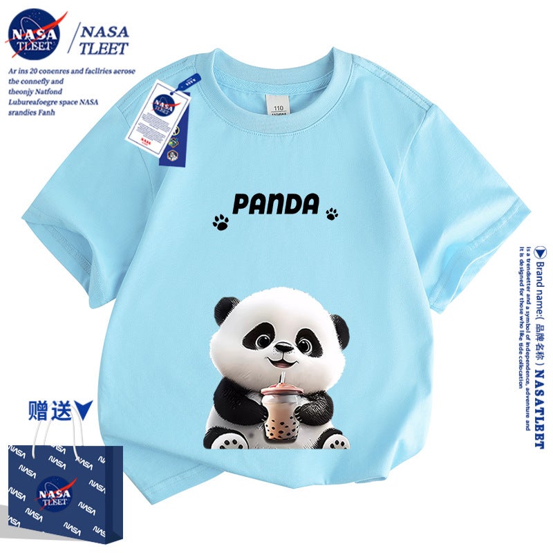 Nasa Collaboration Panda Trendy Fashion Parent-Child Outfit Sweet Short-Sleeve Summer T-Shirt Student Base Shirt Top New - Image 2