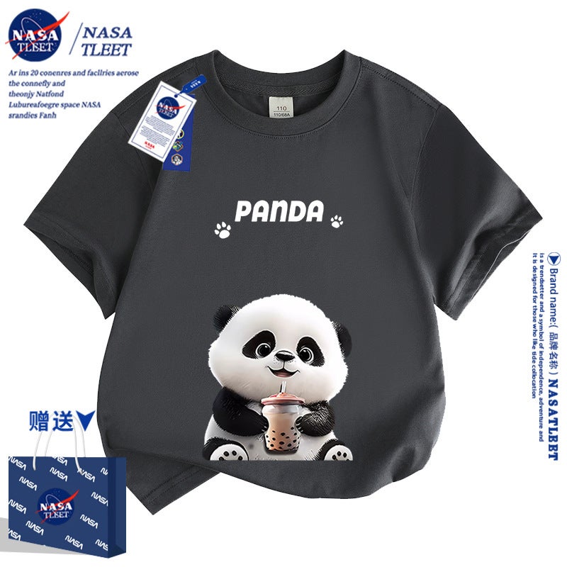 Nasa Collaboration Panda Trendy Fashion Parent-Child Outfit Sweet Short-Sleeve Summer T-Shirt Student Base Shirt Top New - Image 1