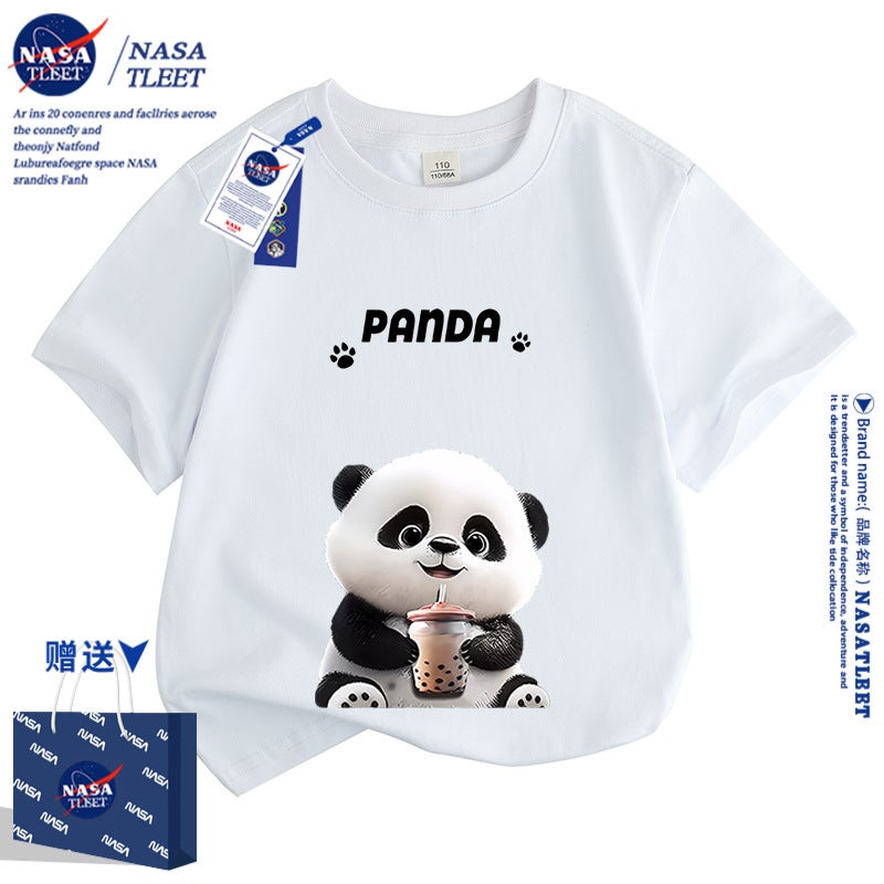 Nasa Collaboration Panda Trendy Fashion Parent-Child Outfit Sweet Short-Sleeve Summer T-Shirt Student Base Shirt Top New - Image 5