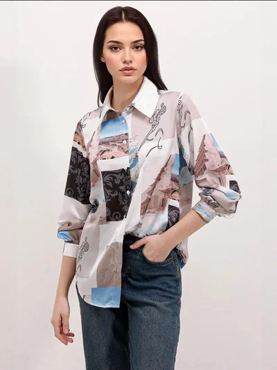 BIG DART BDART Satin Long Sleeve Button Up Shirt