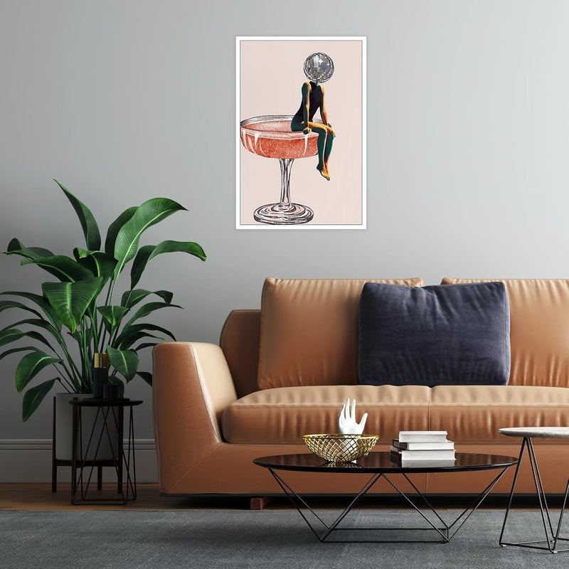 ARS Framed Fine Art of Retro Disco Ball Head Poster Funky Disco 70s Prints Painting Funky Cocktail Wall Art Luxury Mirrorball Wall Art Girly Dorm Room Artt Trendy Bar Cart Wall Decor Wall Art Canvas for Office Living Room Bedroom Gifting-  (Size Available Unframed) - Image 3