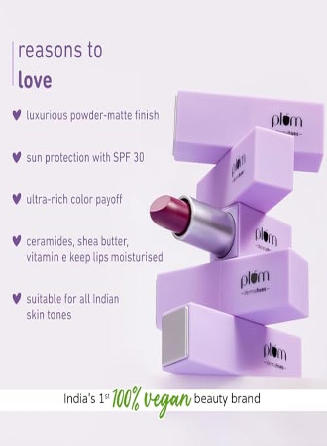 Plum Velvet Haze Matte Lipstick with SPF 30 | Powder Matte Finish | Highly Pigmented | With Ceramides | 08 Retro Ruby - Image 4