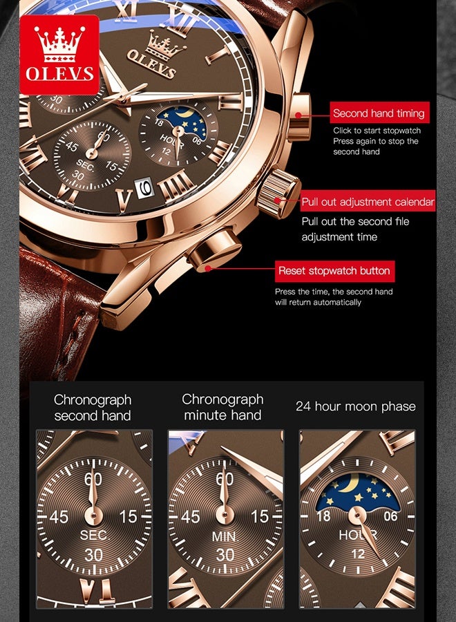 Watches for Men Chronograph Quartz Watches Leather Strap Date Waterproof Wrist Watch Luminous Watches for Men Fashion - view 2