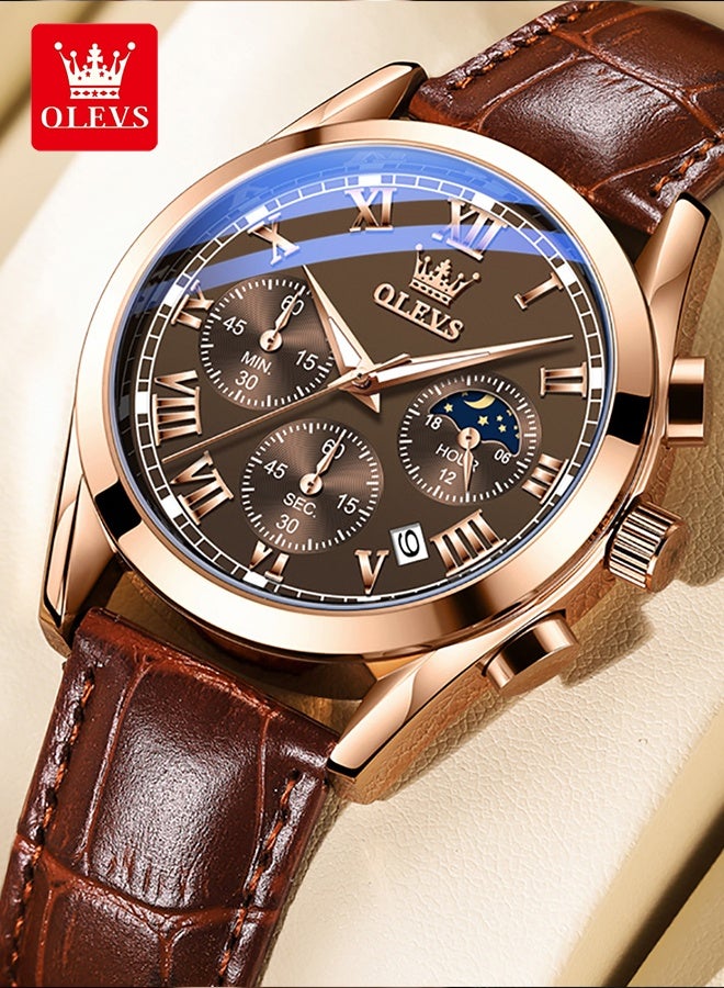 Watches for Men Chronograph Quartz Watches Leather Strap Date Waterproof Wrist Watch Luminous Watches for Men Fashion - view 5