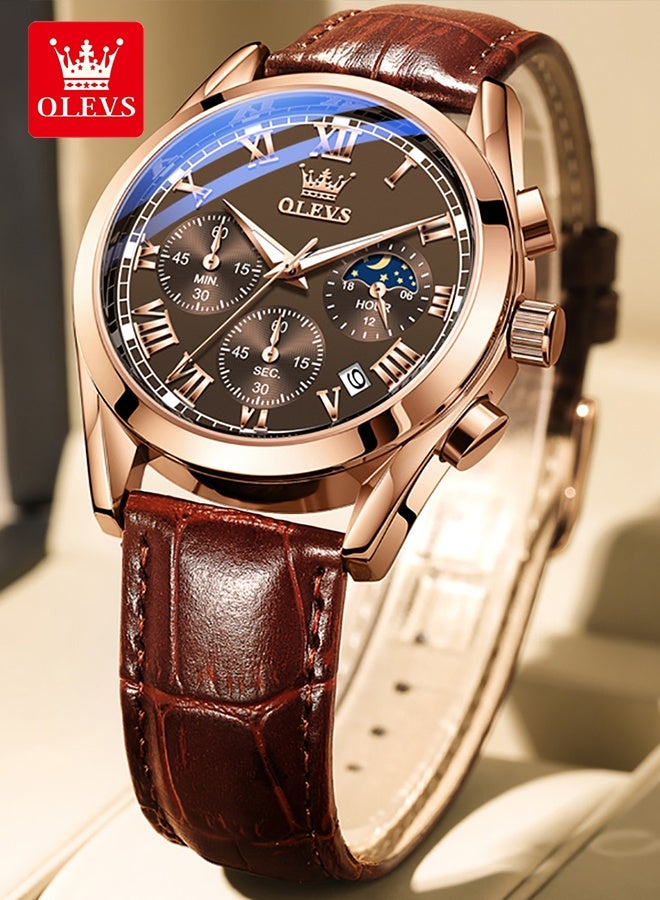 Watches for Men Chronograph Quartz Watches Leather Strap Date Waterproof Wrist Watch Luminous Watches for Men Fashion - view 3