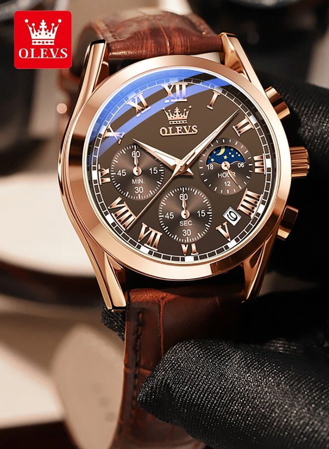 Watches for Men Chronograph Quartz Watches Leather Strap Date Waterproof Wrist Watch Luminous Watches for Men Fashion - view 4