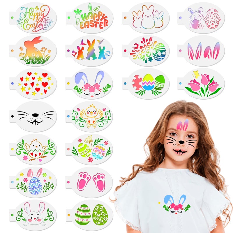 HOWAF 20pcs Easter Face Paint Stencils, Easter Bunny Face Painting Stencils Body Painting Stencils, Spring Flower Easter Egg Bunny Footprint Painting Templates for Easter Party Decor Makeup Supplies - Image 1