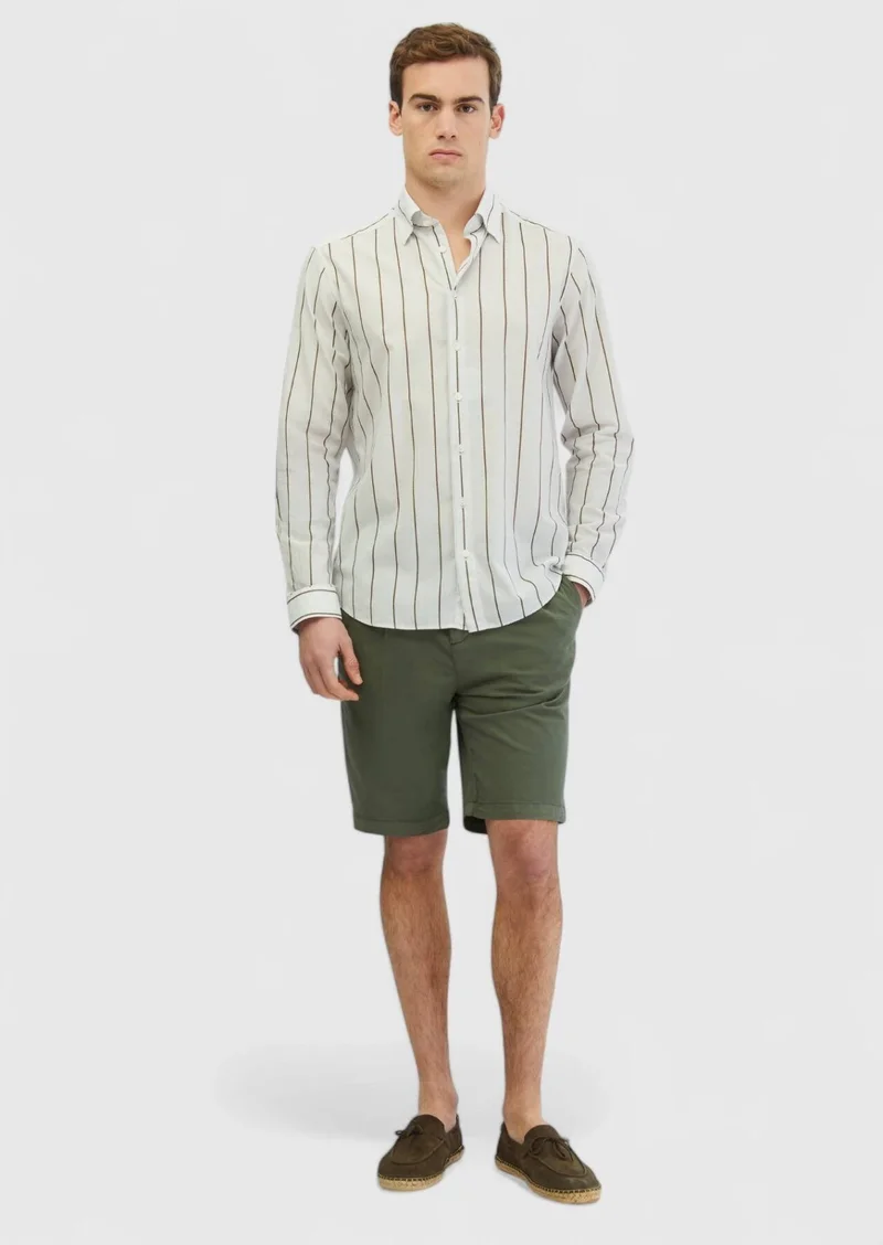 رامسي قميص قطني 100% طويل، مطبوع عليه رسومات، بقصة كاجوال مريحة، لون رمادي فاتح