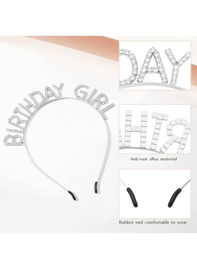 PQRUU Women's Glitter Birthday Sash and Tiara Set - Sliver and White Rhinestone Headband, Crowns, and Happy Birthday Decorations - Image 3
