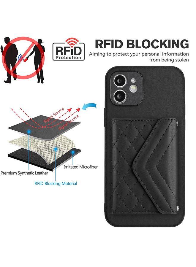Zaboon Case For iPhone 12 Rhombic Texture Card Bag RFID Phone Case with Long Lanyard - Image 5