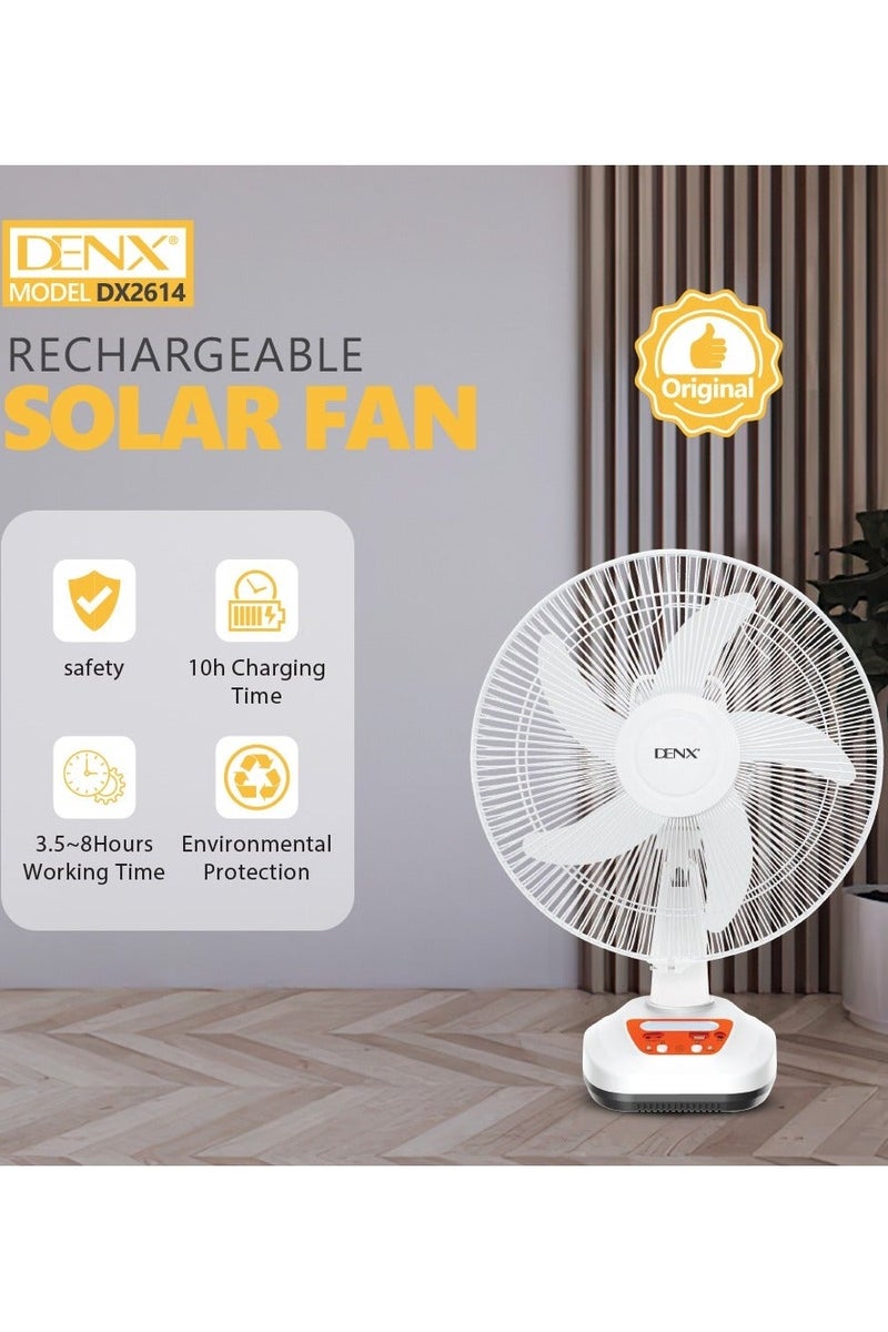 Denx 14 Inch High Speed Multifunctional Solar Powered Electric Table Fan with USB Port and LED Light - Image 3