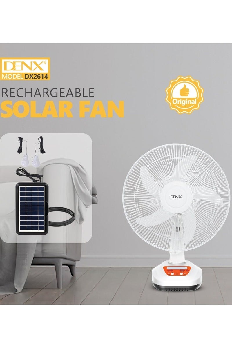 Denx 14 Inch High Speed Multifunctional Solar Powered Electric Table Fan with USB Port and LED Light - Image 2