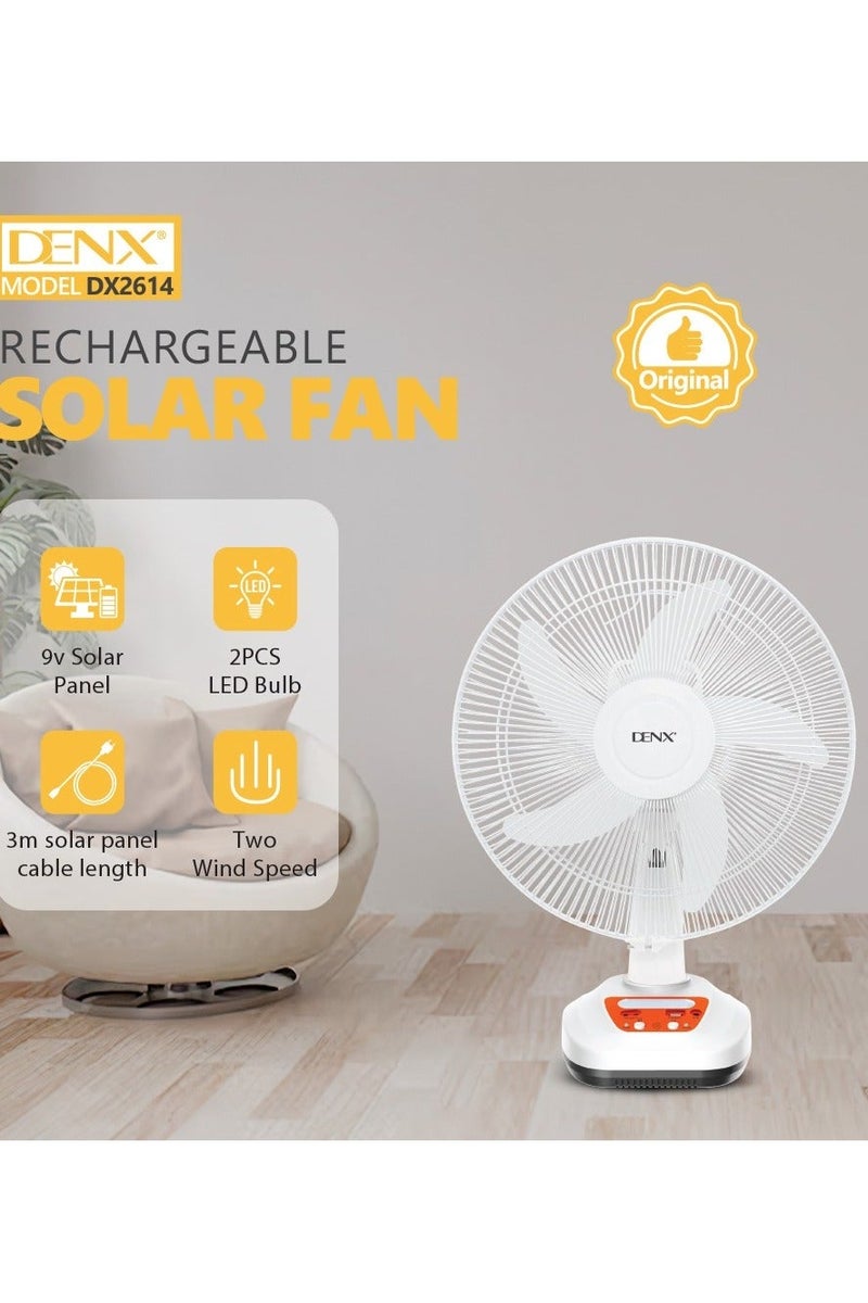 Denx 14 Inch High Speed Multifunctional Solar Powered Electric Table Fan with USB Port and LED Light - Image 4