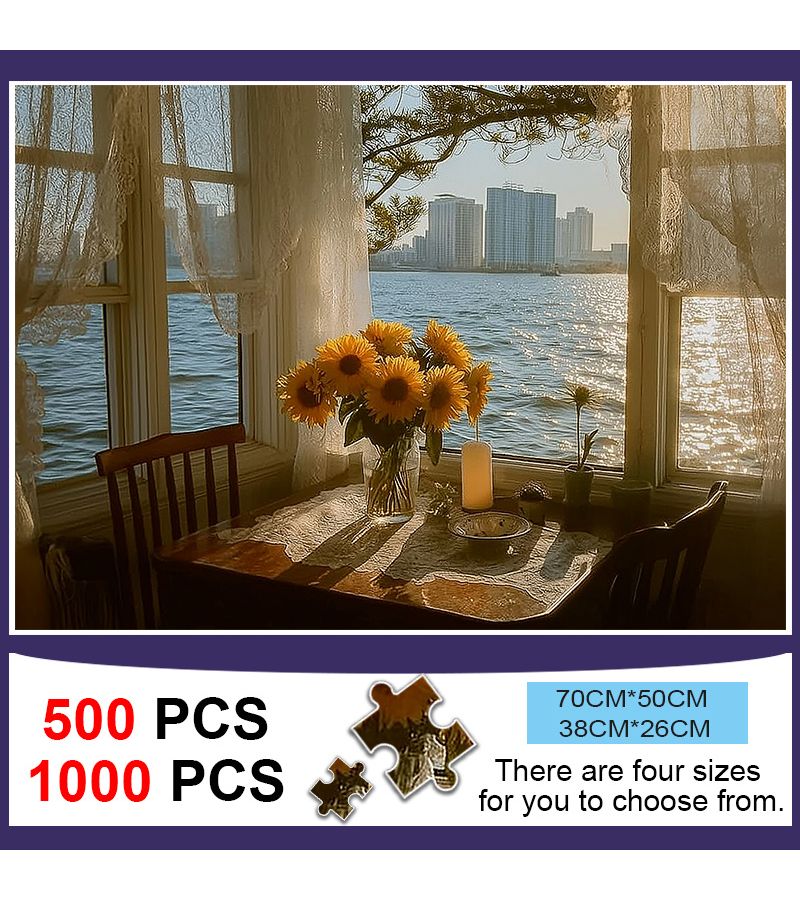 One Box Of 500 Piece Mini Jigsaw Puzzles 27.56 19.69 Inch Window Reflecting Light Scene Design Portable Birthday Valentine Gift - Image 1