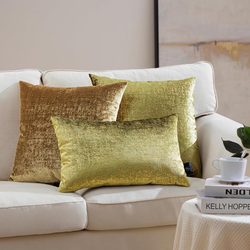 Phantoscope Pack of 2 Sparkling Velvet Decorative Solid Throw Decorative Pillow Cover Soft Gold Glitter Square Cushion Cover Pillowcase for Couch Bed and Chair, Green, 20 x 20 inches, 50 x 50 cm - Image 4