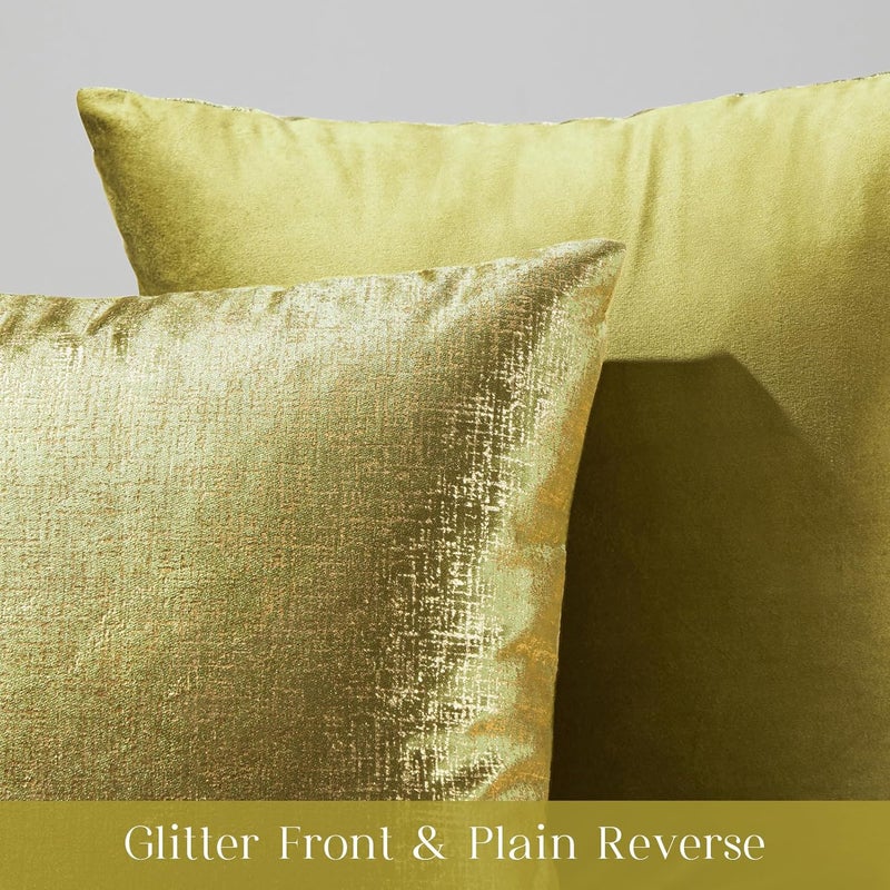 Phantoscope Pack of 2 Sparkling Velvet Decorative Solid Throw Decorative Pillow Cover Soft Gold Glitter Square Cushion Cover Pillowcase for Couch Bed and Chair, Green, 20 x 20 inches, 50 x 50 cm - Image 2