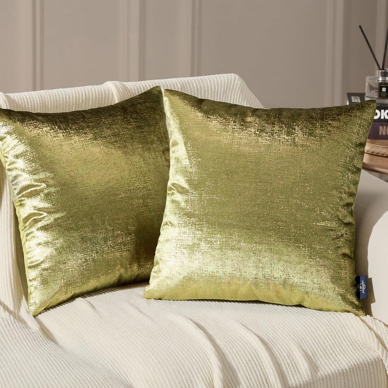 Phantoscope Pack of 2 Sparkling Velvet Decorative Solid Throw Decorative Pillow Cover Soft Gold Glitter Square Cushion Cover Pillowcase for Couch Bed and Chair, Green, 20 x 20 inches, 50 x 50 cm - Image 1