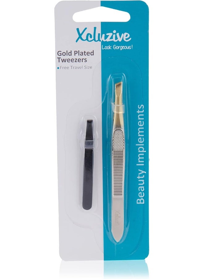 Xcluzive Slant Tweezers - Gold Plated/Printed Handle - Image 1