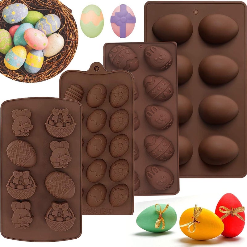 HUSAINI MART 4pc Easter Theme Chocolate Mould ComboEaster Egg Bunny RabbitCake DecoratingCake TopperCandy JellyDIY Baking Multicoloured - Image 1