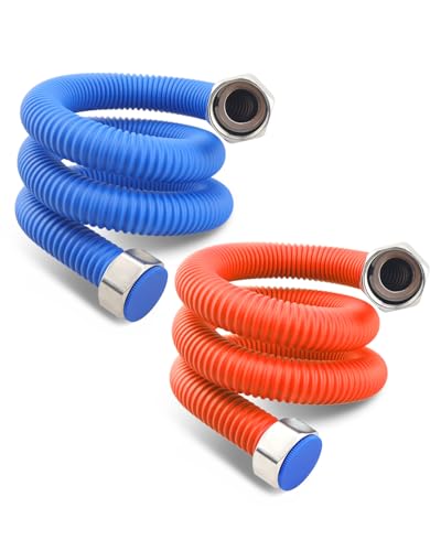 Nahntaipy 36" Length Flexible Stainless Steel Corrugated Water Heater Connector, Hot and Cold Color Water Heater Hose, 3/4" FIP x 3/4" FIP - Image 1