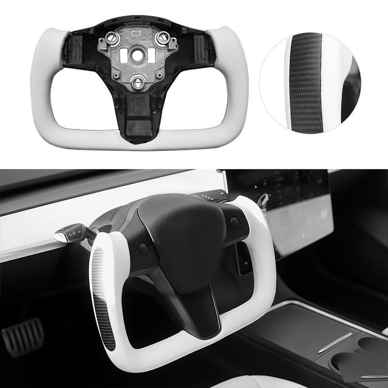 Tlyard Yoke Steering Wheel Personalized for Tesla 3 Y Perforated Nappa Leather with Carbon Fiber Matte for Tesla Model 3 20172023 Model Y 20192024 With Heating Function