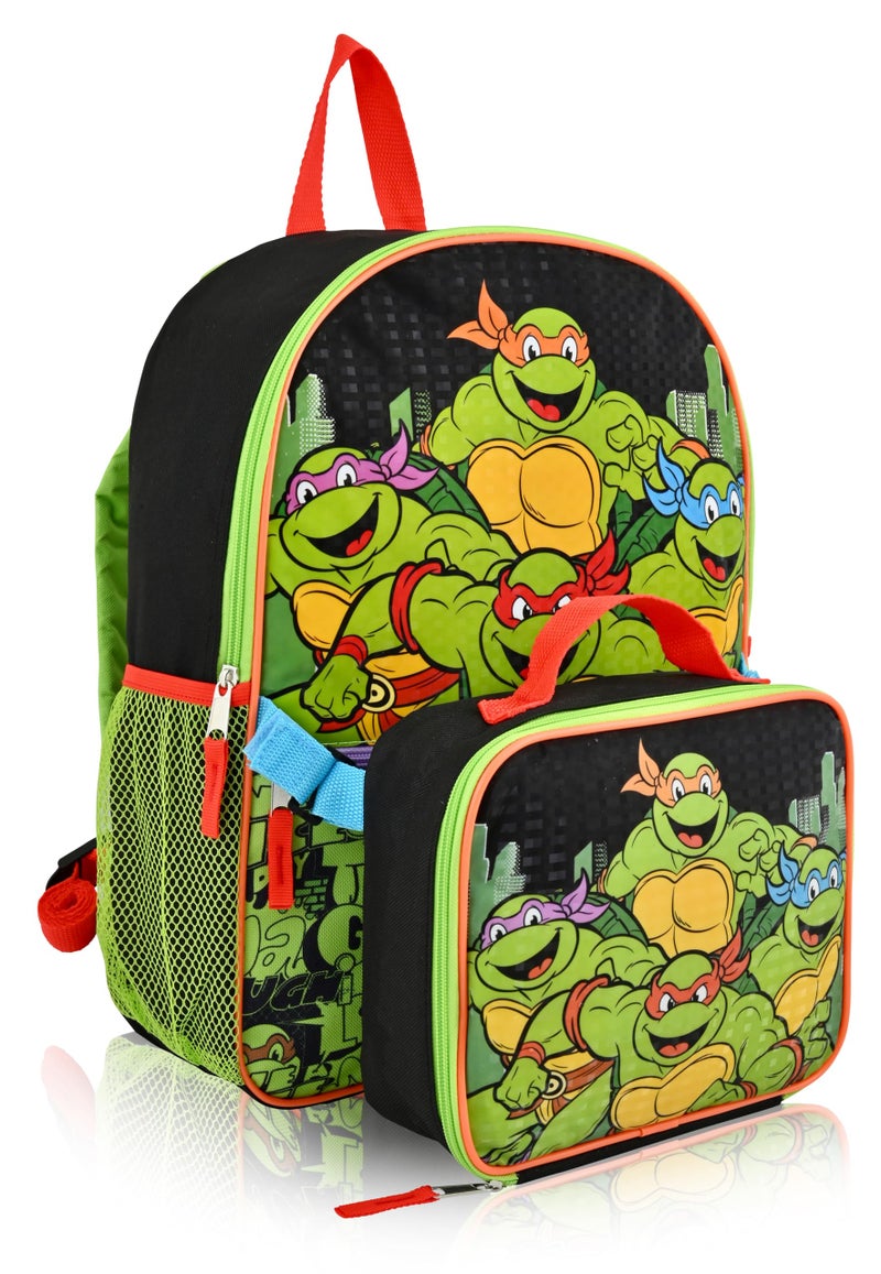 Fast Forward Teenage Mutant Ninja Turtles Backpack With Lunch Box for Boys | Insulated Lunch Bag Lunch Box for Boys, Girls, Toddlers | Teenage Mutant Ninja Turtles Green Backpack for School and Reusable Lunchbox - Image 1