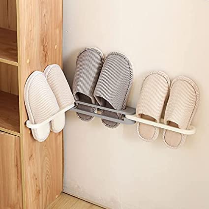 PERLMAN PERLMAN Plastic Slippers Rack Hanging Shoe Organizers For Home 3 In 1 Folding Holder Shoes Hanger Wall Mounted Shoe And Bathroom Towel Organizer RackBlue  - Image 2