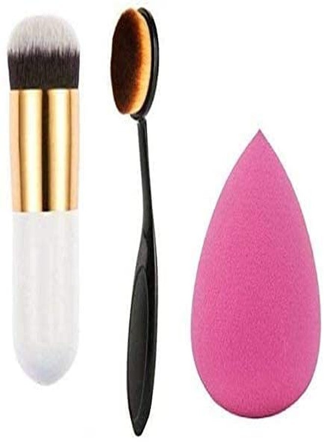 AVTY Professional Foundation Brush With Oval Brush And Sponge Puff Pack Of 3 - Image 1