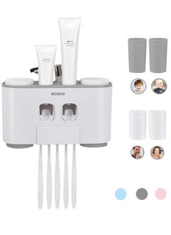 Spaceshoop Automatic Squeeze Toothpaste Wall-Mounted Toothbrush Holder with 2 Toothpaste Dispensers 4 Cups and 5 Toothbrush Slots Toiletries Storage Rack  - Image 3