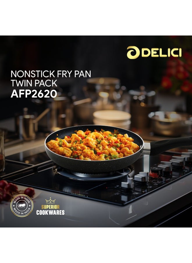 DELICI Frying Pan Set 2 Pes (26cm & 20cm) With Nylon Spatula, Nonstick Surface,Quick Heating, 10X Tougher Coating, Corrosion Resistant(AFP 2620)  - Image 2