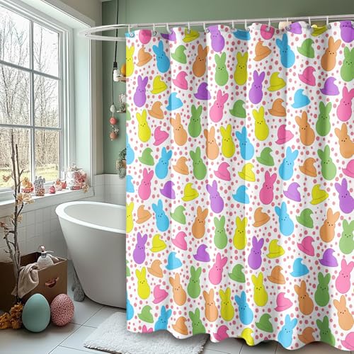 Kuyuayee Spring Easter Peeps Shower Curtain 72x72 Inch Bunny Shower Curtains for Bathroom with Hooks Spring Easter Bathroom Home Bath Decor Waterproof Fabric - Image 2