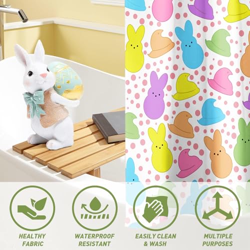 Kuyuayee Spring Easter Peeps Shower Curtain 72x72 Inch Bunny Shower Curtains for Bathroom with Hooks Spring Easter Bathroom Home Bath Decor Waterproof Fabric - Image 5