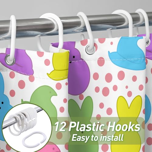 Kuyuayee Spring Easter Peeps Shower Curtain 72x72 Inch Bunny Shower Curtains for Bathroom with Hooks Spring Easter Bathroom Home Bath Decor Waterproof Fabric - Image 4