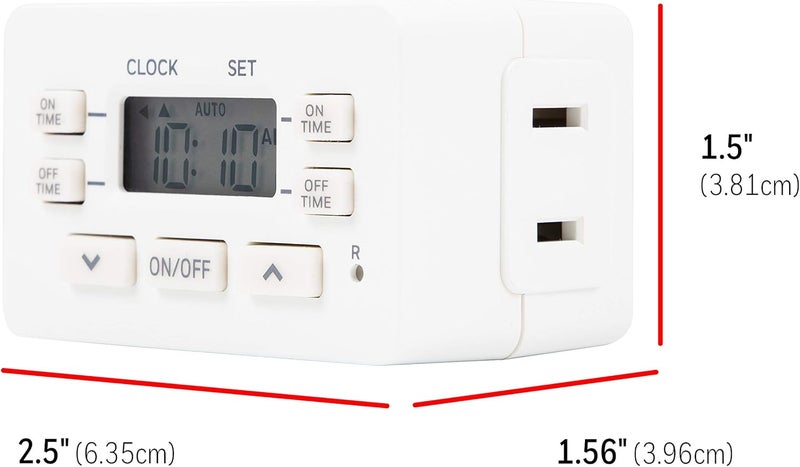 UltraPro 24hr Digital Bar Outlet Timer - 1-Polarized, 2 Programmable ON/OFF Cycles, 125VAC Light Timer, White, 2 Pack - Image 2