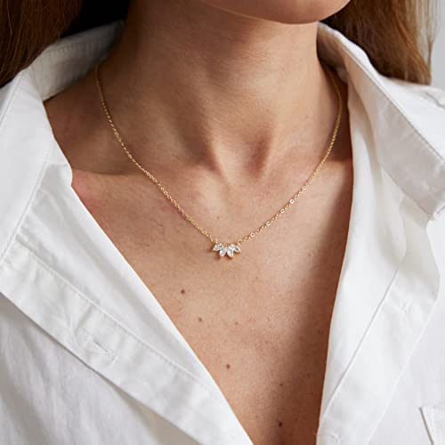 LEXODY Diamond Necklaces for Women, Dainty 14k Gold Plated Flower Pendant Necklace Layered CZ Leaf Necklace Simple Choker Necklaces for Women Trendy Jewelry Gifts for Women - Image 2