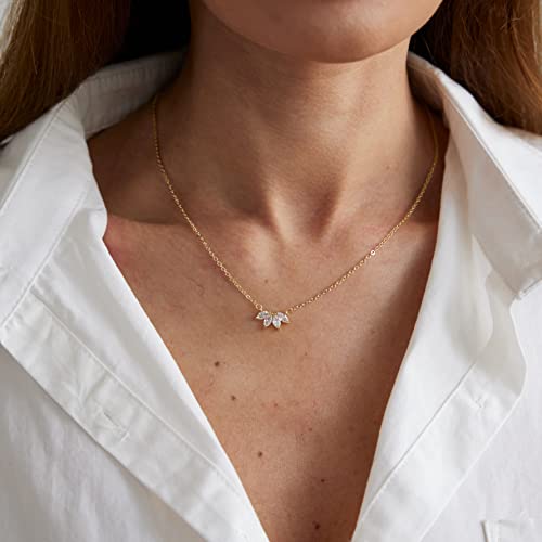 LEXODY Diamond Necklaces for Women, Dainty 14k Gold Plated Flower Pendant Necklace Layered CZ Leaf Necklace Simple Choker Necklaces for Women Trendy Jewelry Gifts for Women - Image 4