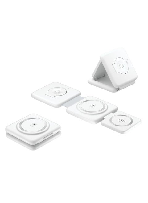 Charging Station for Apple Multiple Devices - 3 in 1 Magnetic Foldable Wireless Charger Dock - Travel Charging Pad for iPhone 14 13 12 Pro Max Plus Watch & Airpods(White)