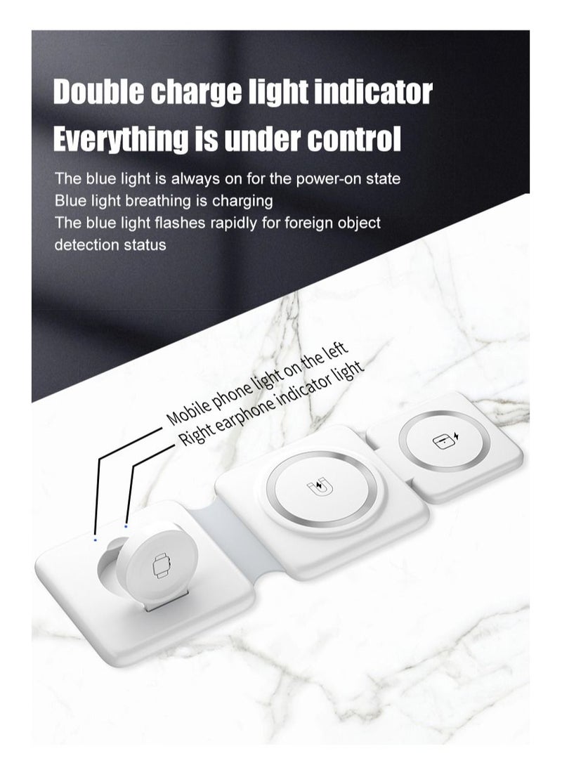Generic - Charging Station for Apple Multiple Devices - 3 in 1 Magnetic Foldable Wireless Charger Dock - Travel Charging Pad for iPhone 14 13 12 Pro Max Plus Watch & Airpods(White) - Image 1