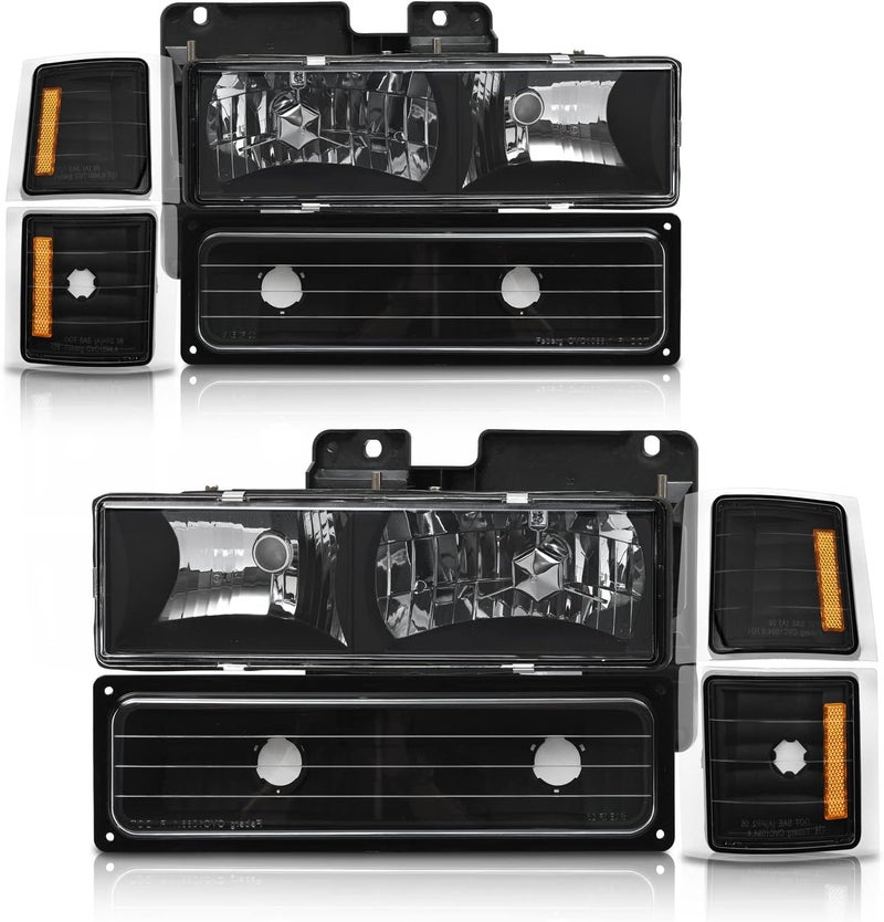 AXLAHA 1994-1998 Chevy Silverado Headlight Assembly - Black Housing Amber Reflector Pair - Image 1
