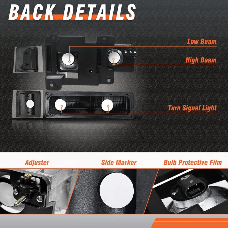 AXLAHA 1994-1998 Chevy Silverado Headlight Assembly - Black Housing Amber Reflector Pair - Image 3