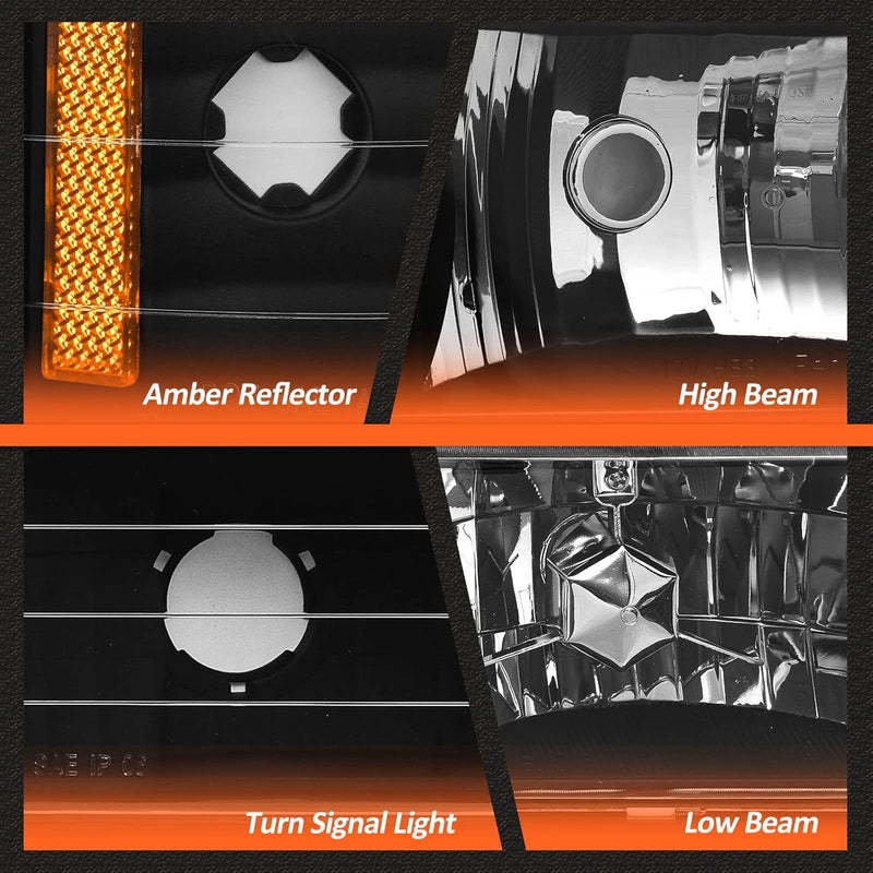 AXLAHA 1994-1998 Chevy Silverado Headlight Assembly - Black Housing Amber Reflector Pair - Image 5