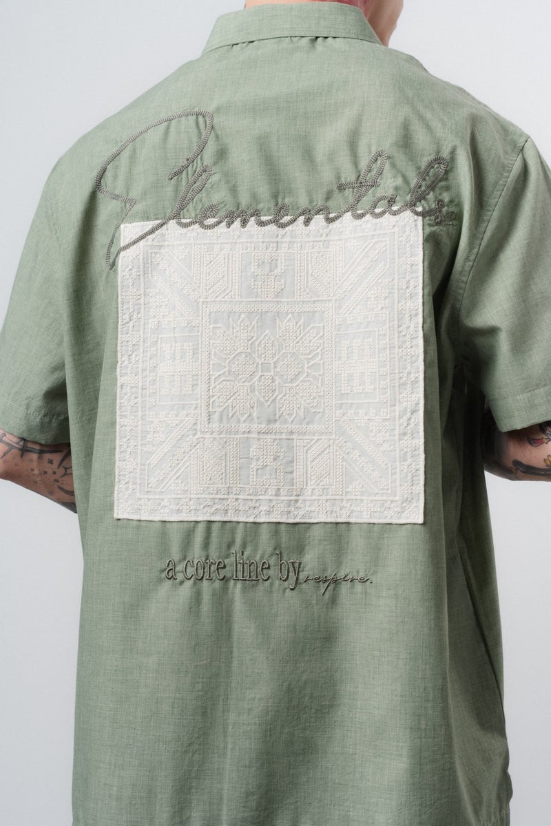 RESPIRE Men's Elementals Embroidered Oversize Shirt, Khaki - Image 5