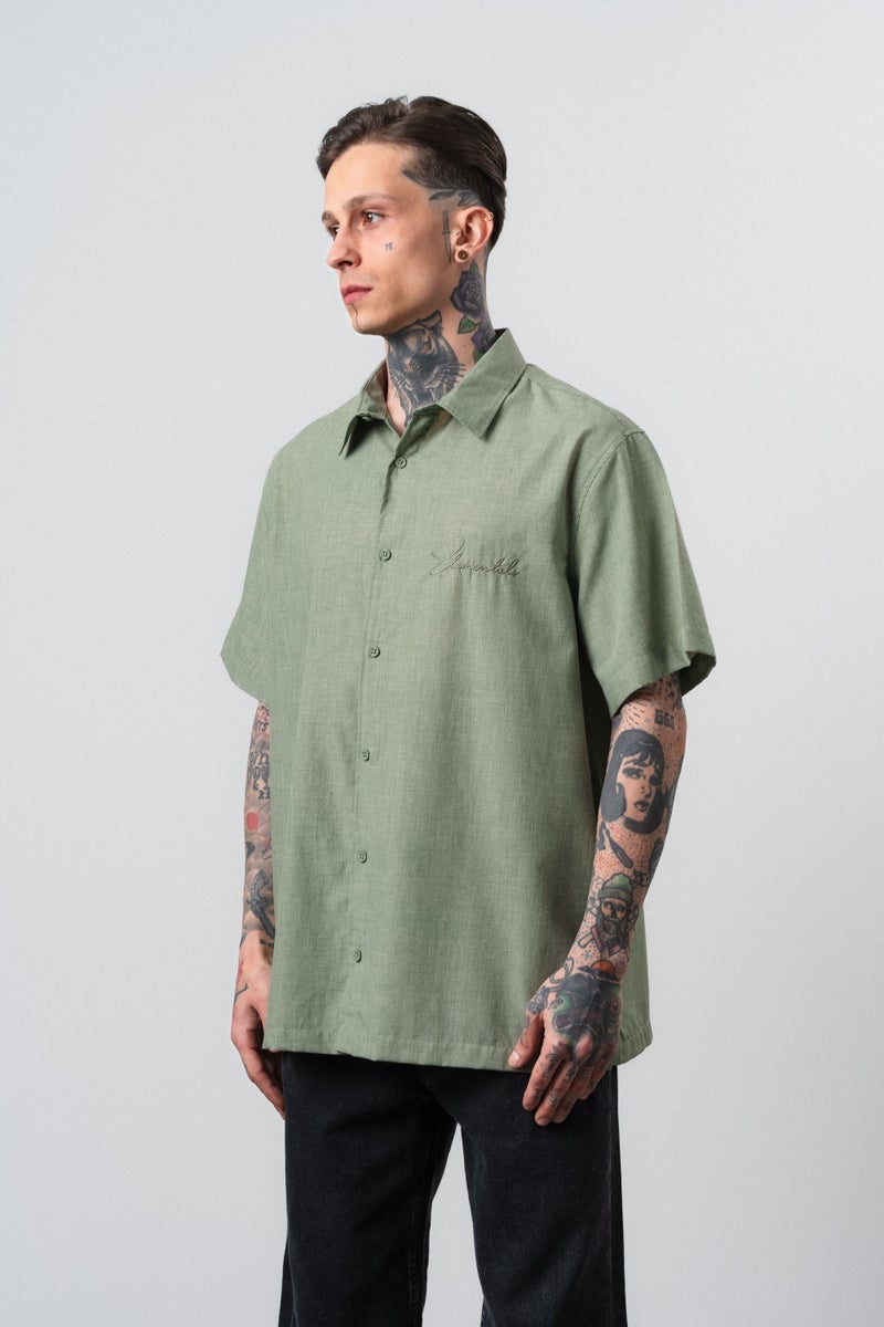 RESPIRE Men's Elementals Embroidered Oversize Shirt, Khaki - Image 4