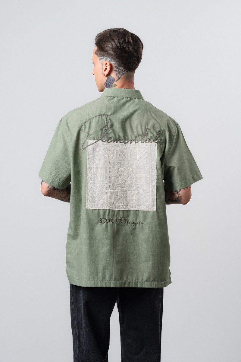 RESPIRE Men's Elementals Embroidered Oversize Shirt, Khaki - Image 2