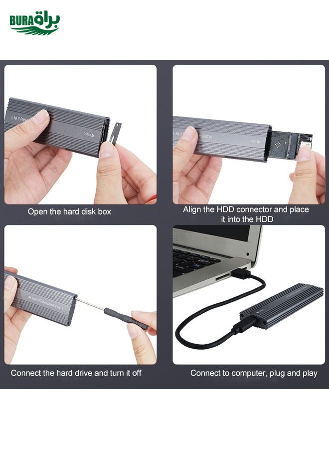 BURAQ M2300 Dual Protocol M.2 NVME / SATA Solid State Drive Enclosure (Grey) - Image 4