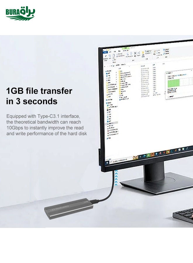 BURAQ M2300 Dual Protocol M.2 NVME / SATA Solid State Drive Enclosure (Grey) - Image 5