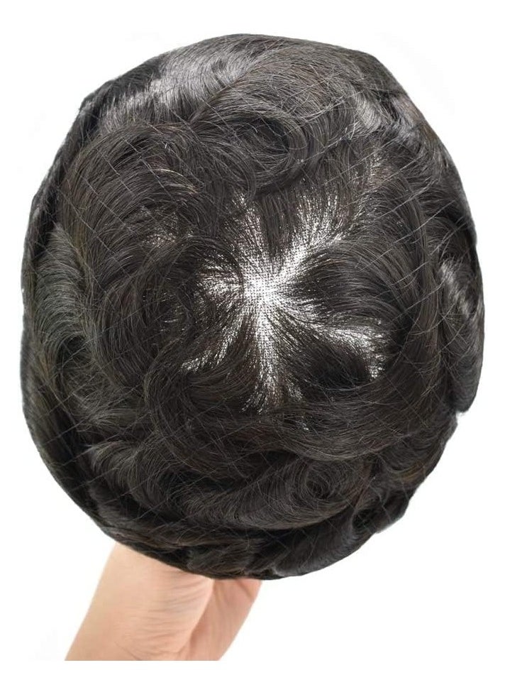 Estelle Toupee for Men, Human Hair Replacement System, Men Real Wigs Natural Hair System Hairpieces, Fine Mono NPU Black Men Unit Natural color (Nature black 1B, 6X8)  - Image 4