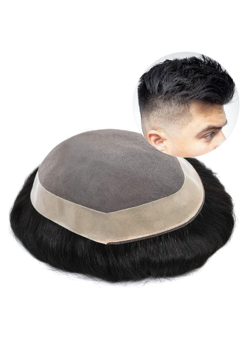 Estelle Toupee for Men, Human Hair Replacement System, Men Real Wigs Natural Hair System Hairpieces, Fine Mono NPU Black Men Unit Natural color (Nature black 1B, 6X8)  - Image 1